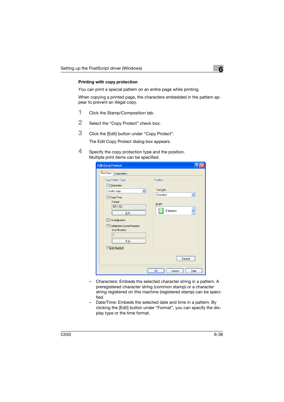 Printing with copy protection, Printing with copy protection -36 | Konica Minolta bizhub C550 User Manual | Page 233 / 400