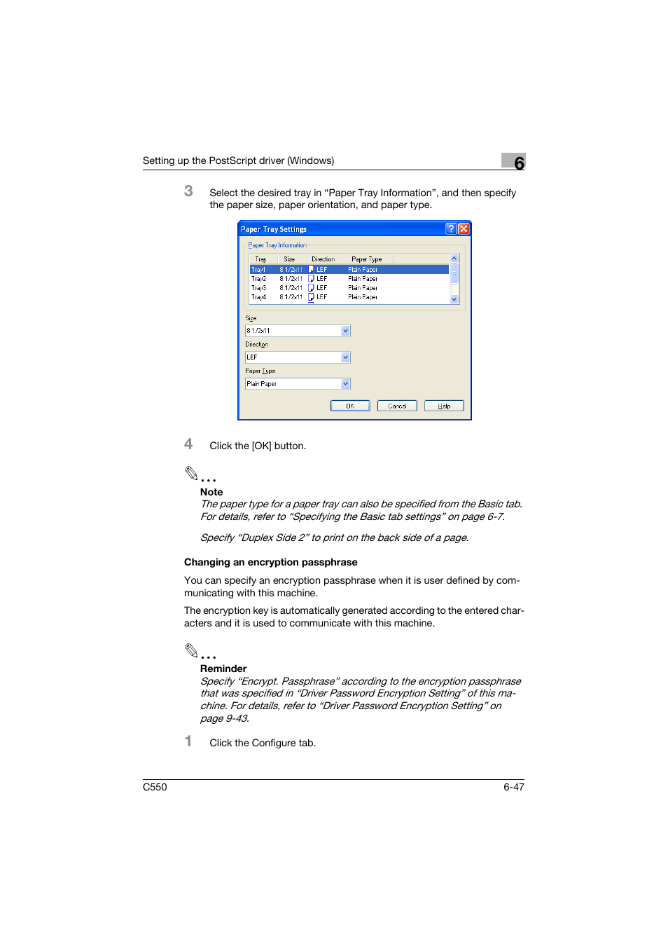Changing an encryption passphrase, Changing an encryption passphrase -47 | Konica Minolta bizhub C550 User Manual | Page 244 / 400
