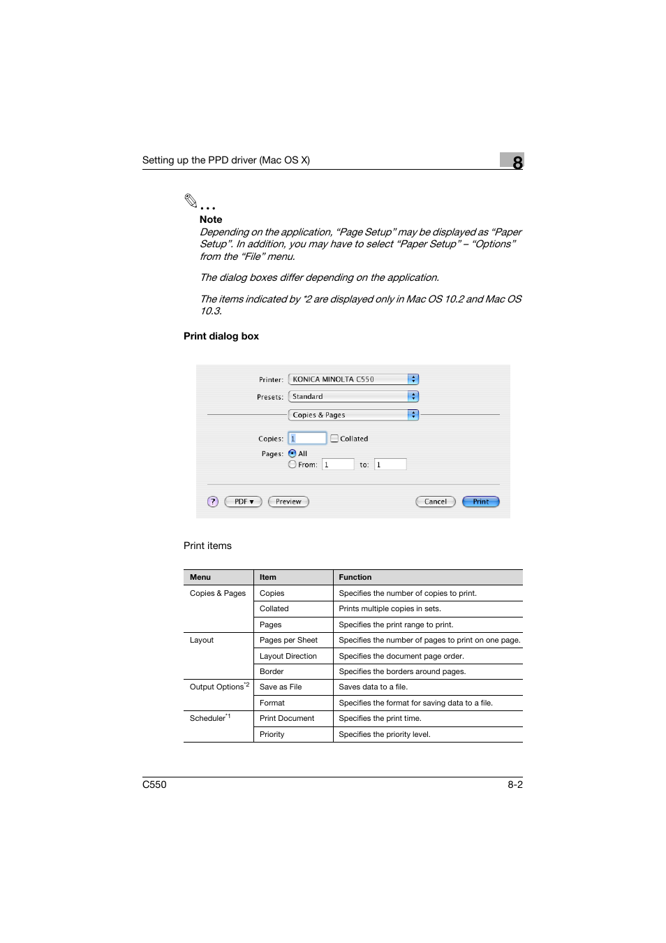 Print dialog box, Print dialog box -2 | Konica Minolta bizhub C550 User Manual | Page 267 / 400