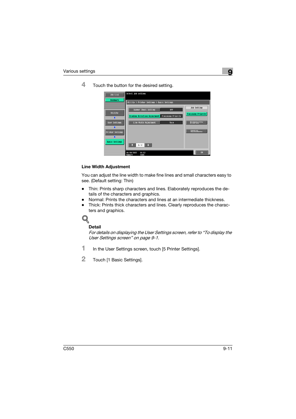 Line width adjustment, Line width adjustment -11 | Konica Minolta bizhub C550 User Manual | Page 320 / 400