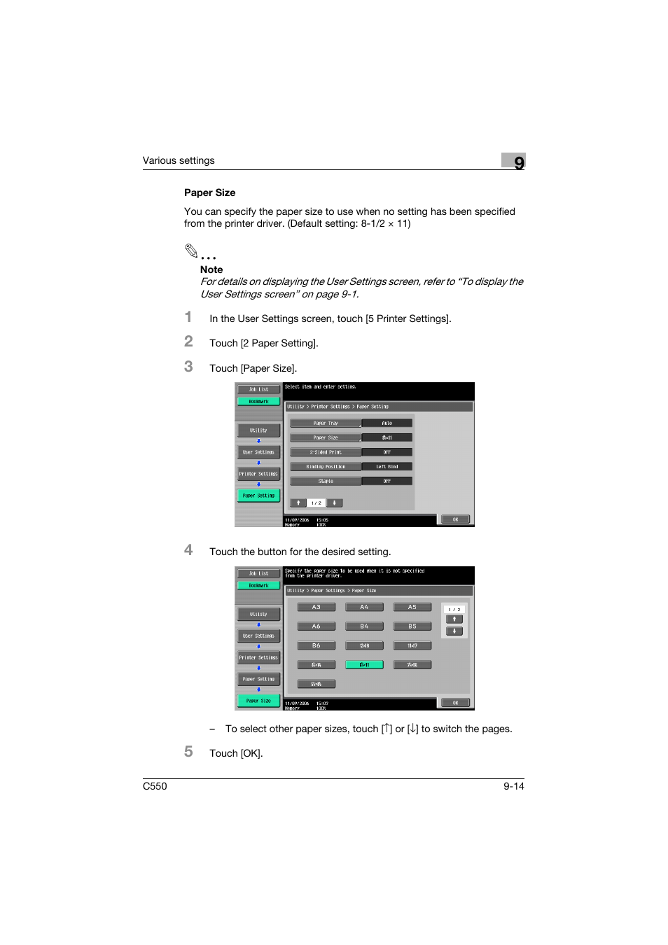 Paper size, Paper size -14 | Konica Minolta bizhub C550 User Manual | Page 323 / 400