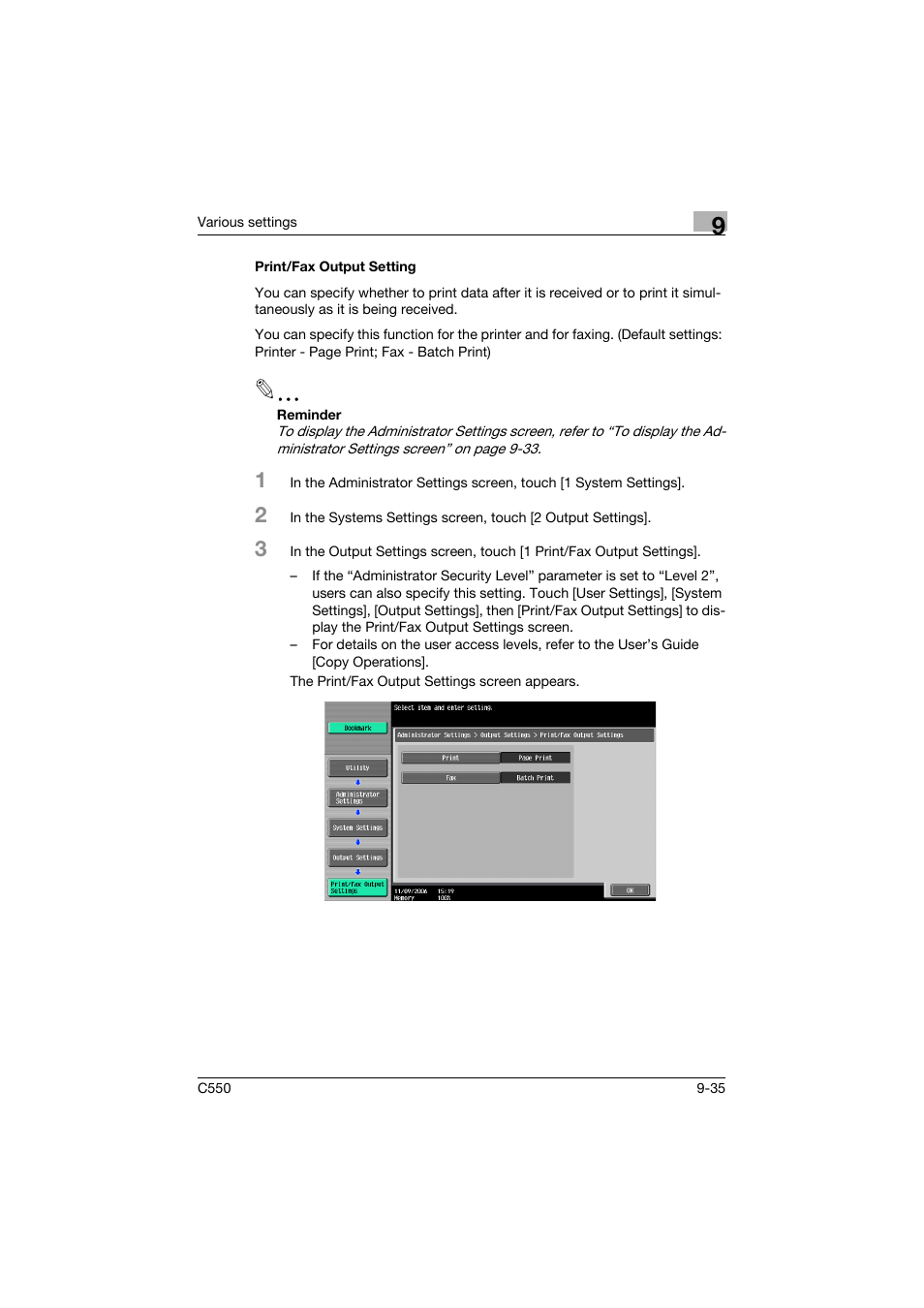 Print/fax output setting, Print/fax output setting -35 | Konica Minolta bizhub C550 User Manual | Page 344 / 400