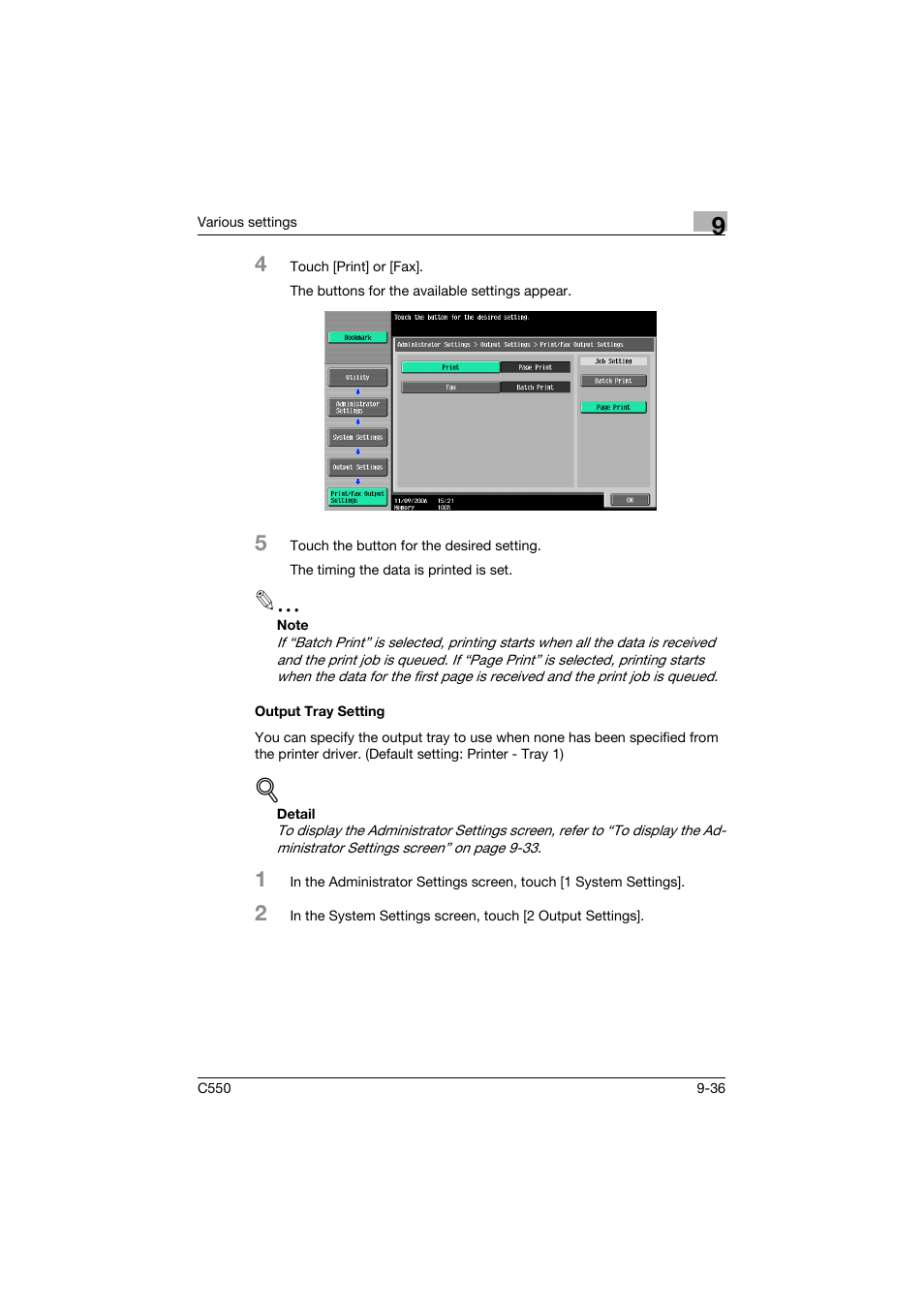 Output tray setting, Output tray setting -36 | Konica Minolta bizhub C550 User Manual | Page 345 / 400