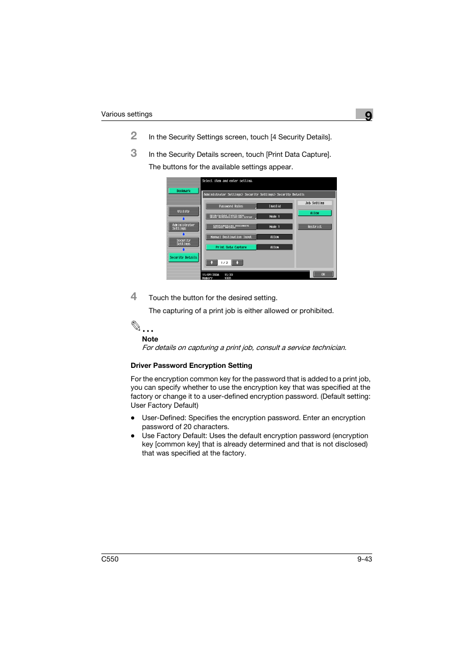 Driver password encryption setting, Driver password encryption setting -43 | Konica Minolta bizhub C550 User Manual | Page 352 / 400