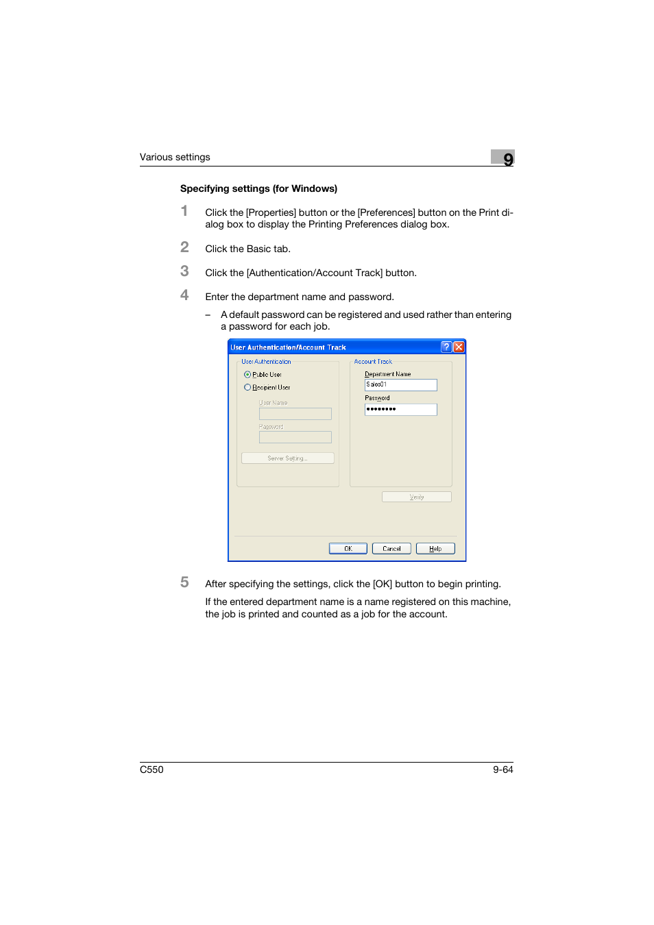 Specifying settings (for windows), Specifying settings (for windows) -64 | Konica Minolta bizhub C550 User Manual | Page 373 / 400