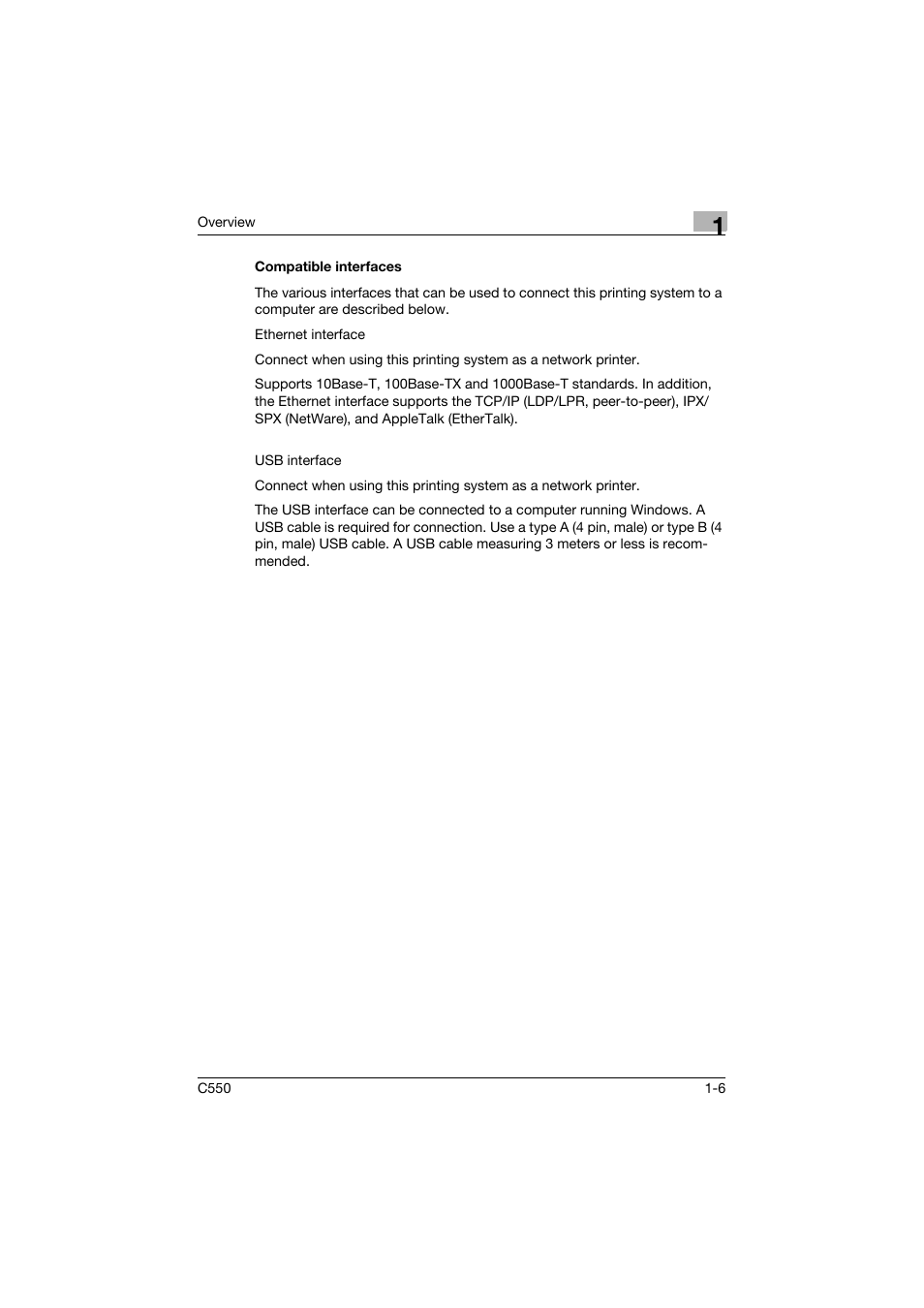 Compatible interfaces, Compatible interfaces -6 | Konica Minolta bizhub C550 User Manual | Page 39 / 400
