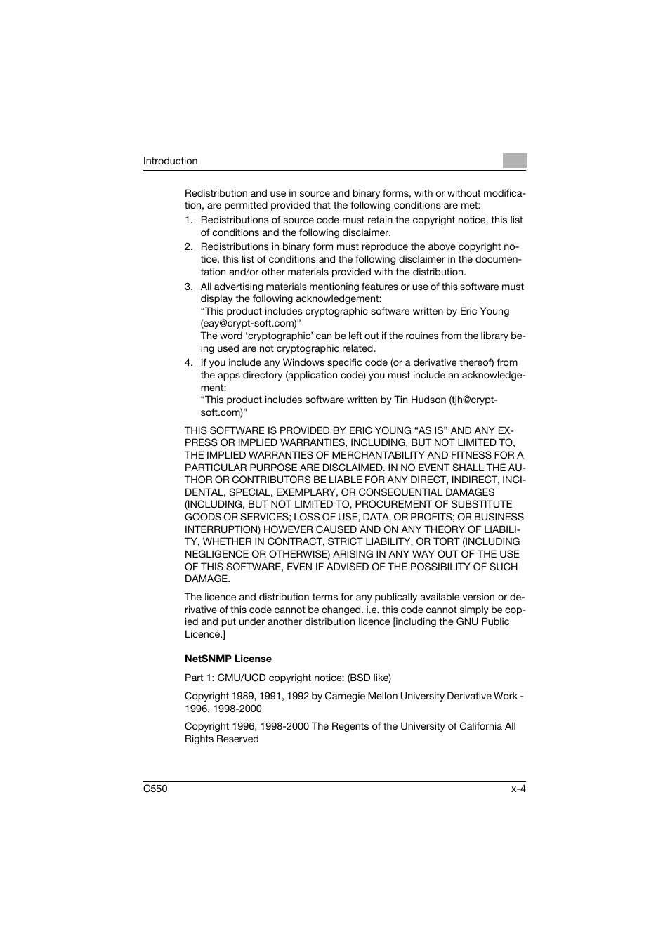 Netsnmp license | Konica Minolta bizhub C550 User Manual | Page 5 / 400