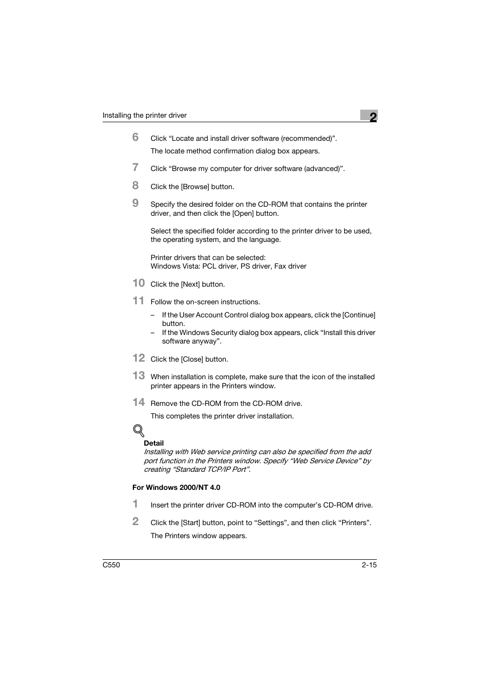For windows 2000/nt 4.0, For windows 2000/nt 4.0 -15 | Konica Minolta bizhub C550 User Manual | Page 58 / 400