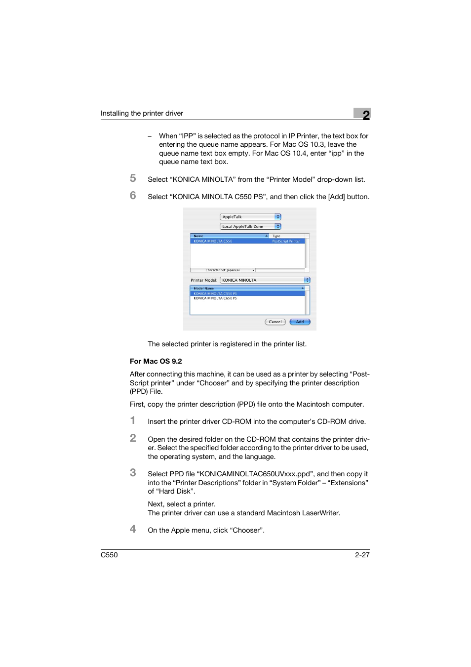 For mac os 9.2, For mac os 9.2 -27 | Konica Minolta bizhub C550 User Manual | Page 70 / 400
