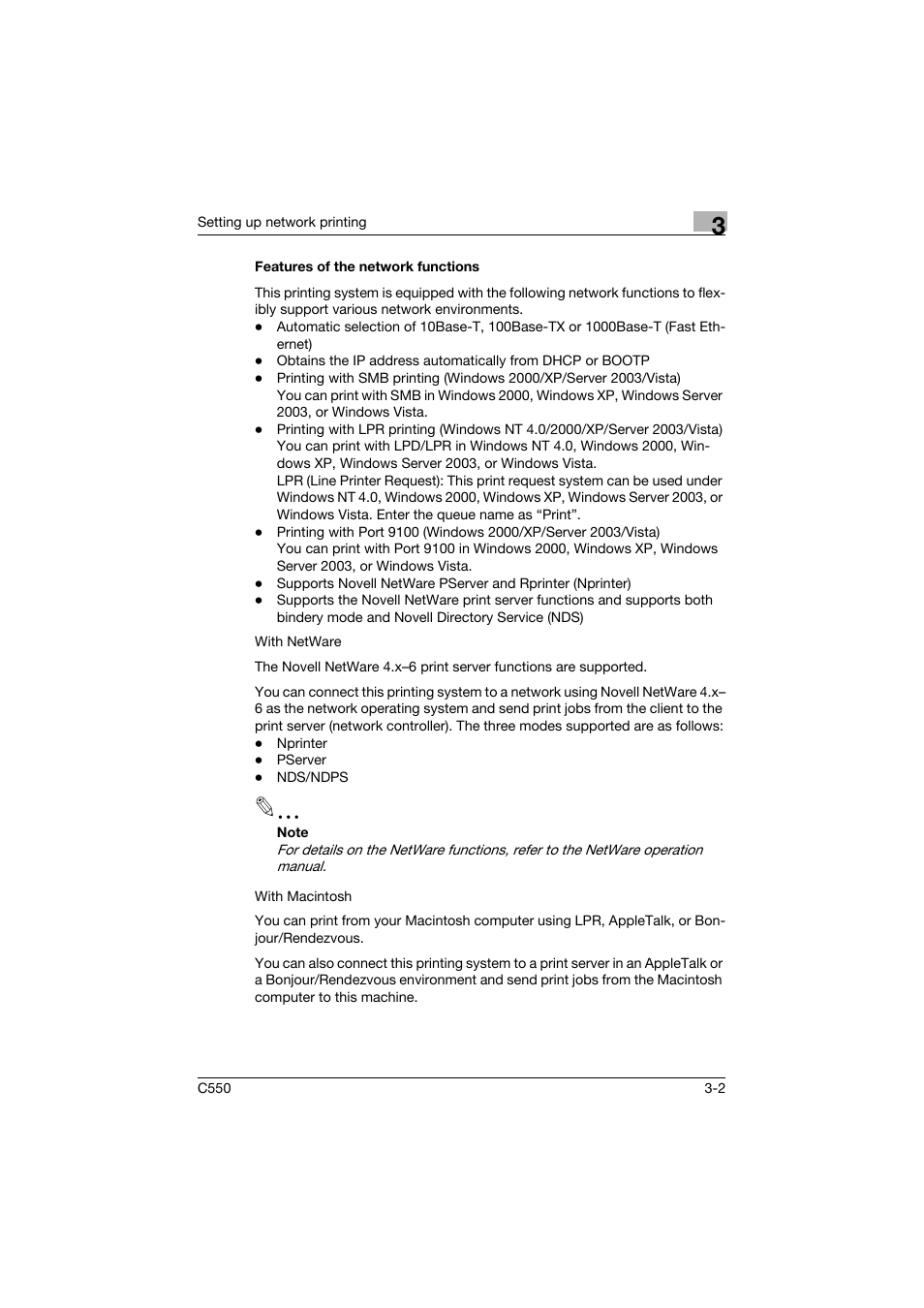 Features of the network functions, Features of the network functions -2 | Konica Minolta bizhub C550 User Manual | Page 75 / 400