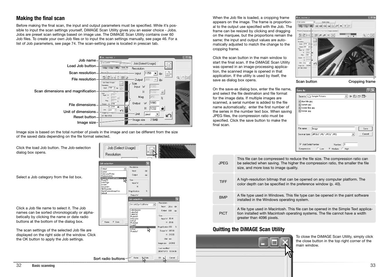 Making the final scan, Quitting the dimage scan utility | Konica Minolta 5400 II User Manual | Page 17 / 38