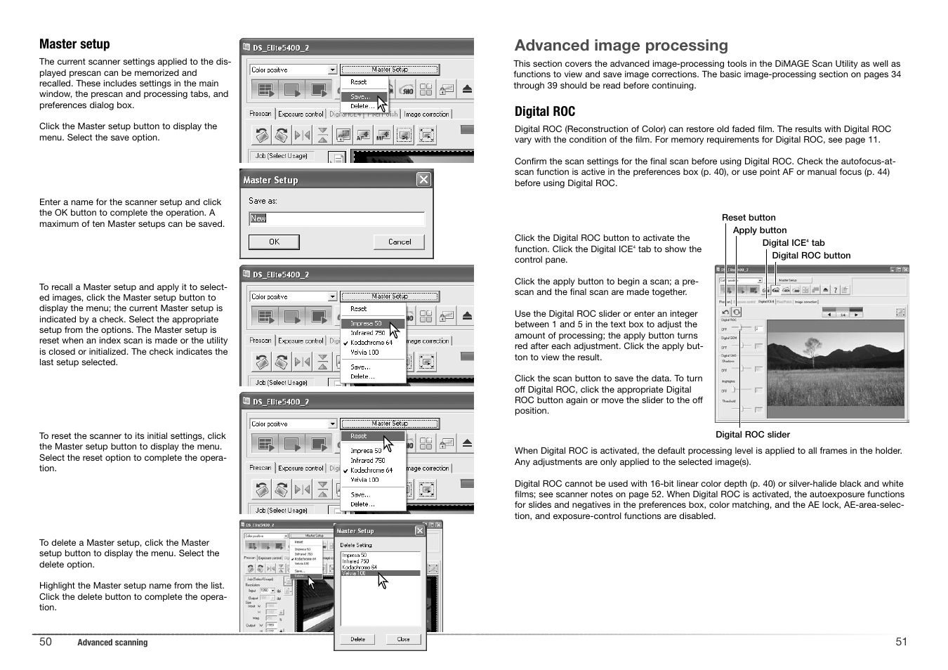 Advanced image processing, Master setup, Digital roc | Konica Minolta 5400 II User Manual | Page 26 / 38