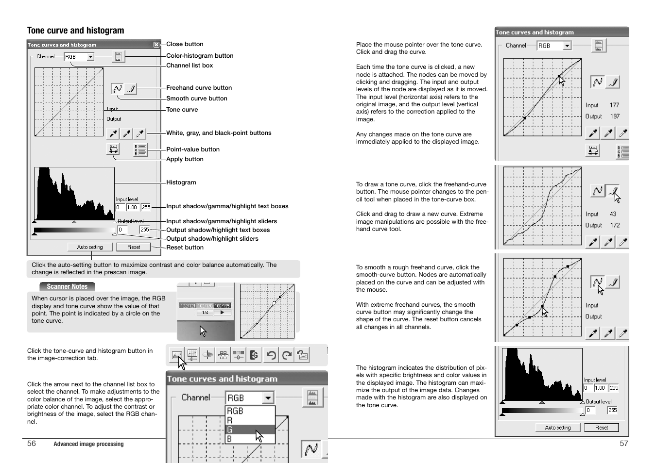 Tone curve and histogram | Konica Minolta 5400 II User Manual | Page 29 / 38