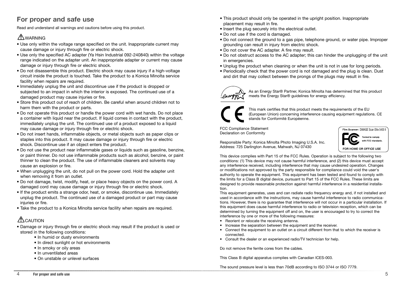 For proper and safe use | Konica Minolta 5400 II User Manual | Page 3 / 38