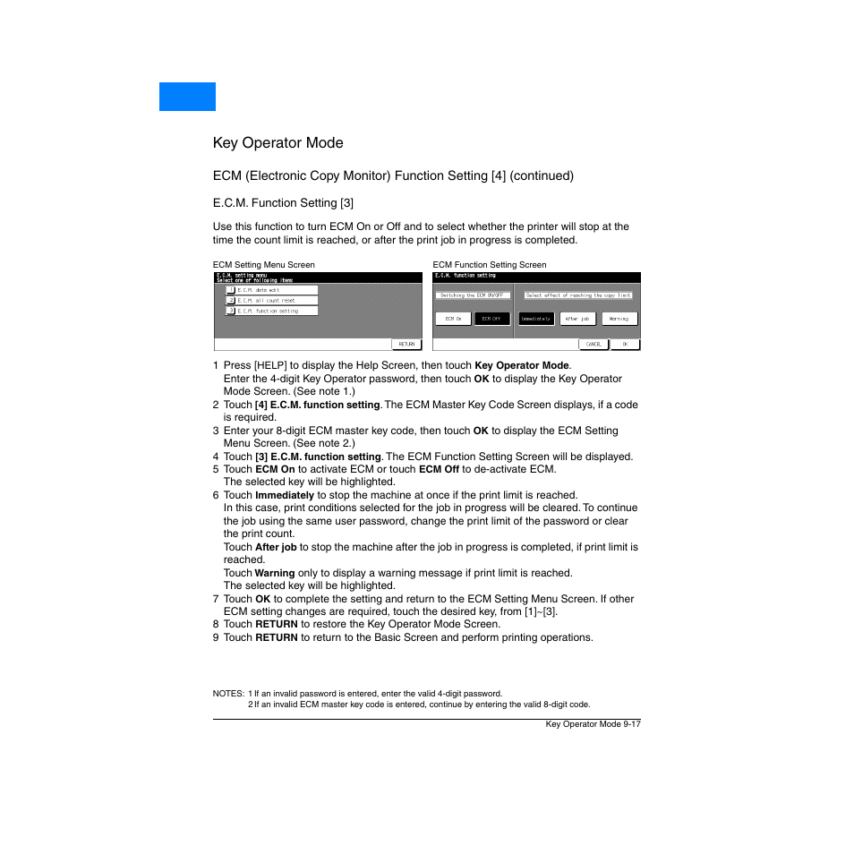 E.c.m. function setting [3, E.c.m. function setting [3] -17, Key operator mode | Home | Konica Minolta Network Printer User Manual | Page 133 / 164