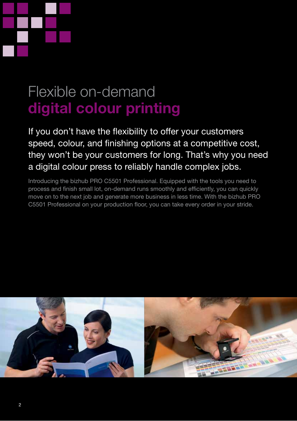 Flexible on-demand digital colour printing | Konica Minolta BIZHUB PRO C5501 User Manual | Page 2 / 16