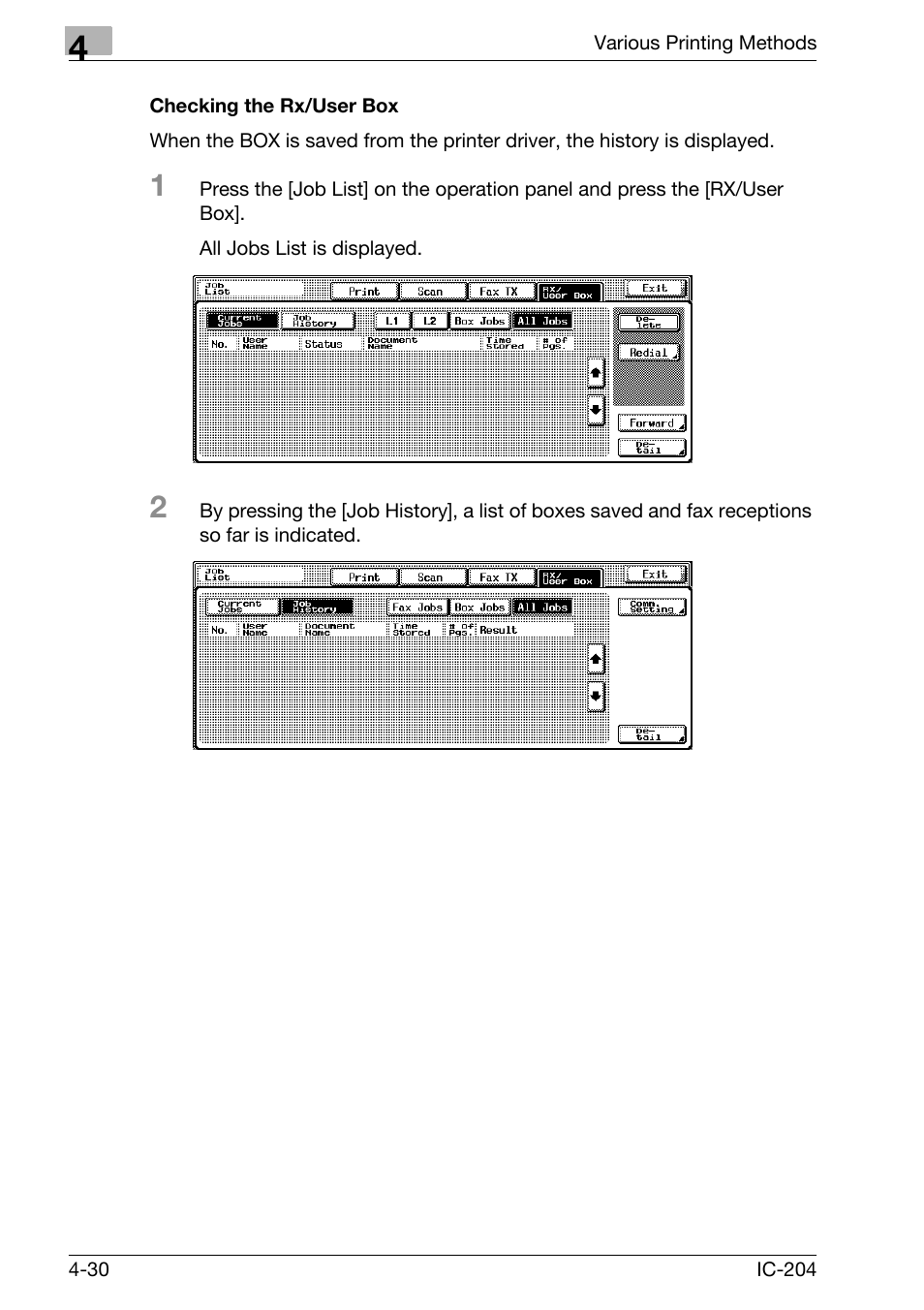 Checking the rx/user box -30 | Konica Minolta IC-204 User Manual | Page 127 / 130