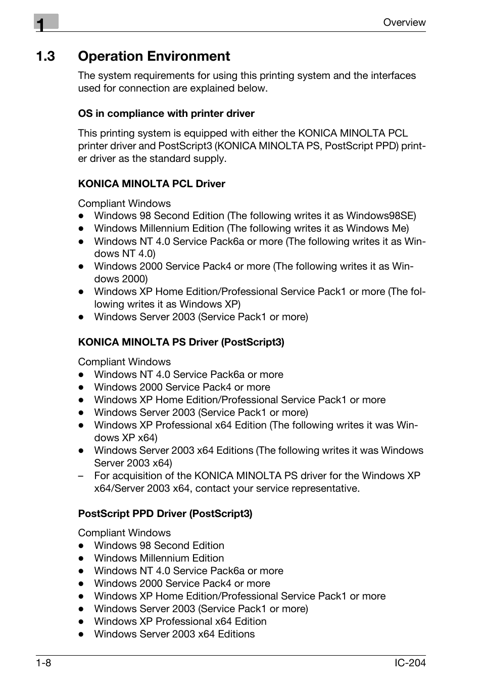 3 operation environment, Operation environment -8 | Konica Minolta IC-204 User Manual | Page 21 / 130