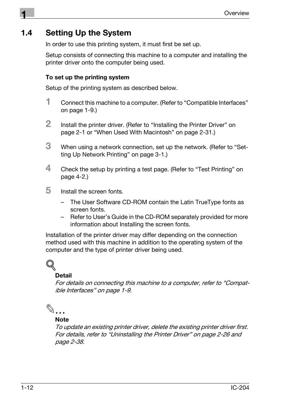 4 setting up the system, Setting up the system -12, To set up the printing system -12 | Konica Minolta IC-204 User Manual | Page 25 / 130