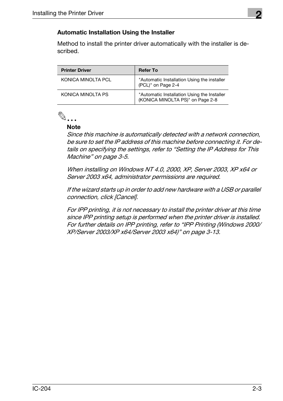 Automatic installation using the installer -3 | Konica Minolta IC-204 User Manual | Page 28 / 130