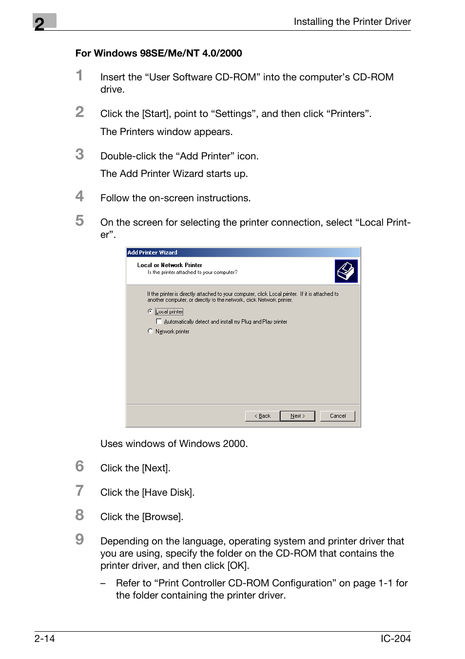 For windows 98se/me/nt 4.0/2000 -14 | Konica Minolta IC-204 User Manual | Page 39 / 130
