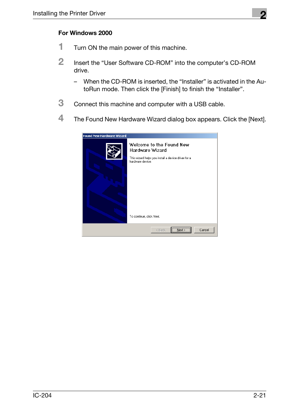 For windows 2000 -21 | Konica Minolta IC-204 User Manual | Page 46 / 130