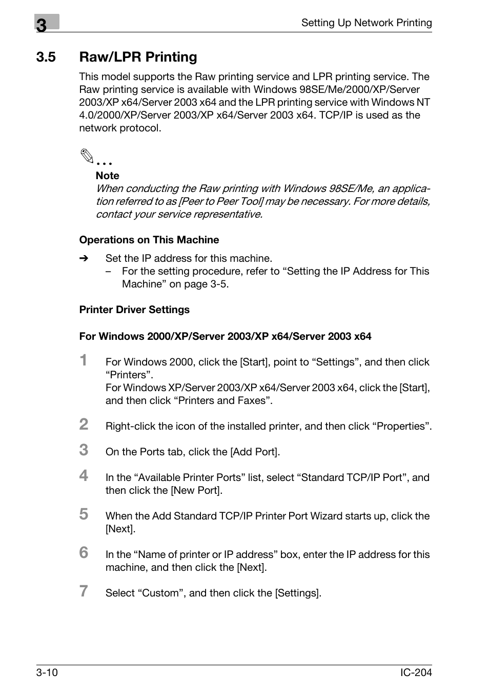 5 raw/lpr printing, Raw/lpr printing -10 | Konica Minolta IC-204 User Manual | Page 75 / 130