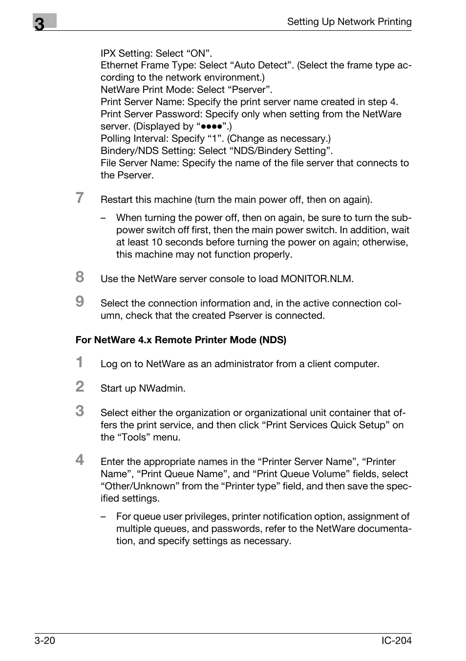 For netware 4.x remote printer mode (nds) -20 | Konica Minolta IC-204 User Manual | Page 85 / 130