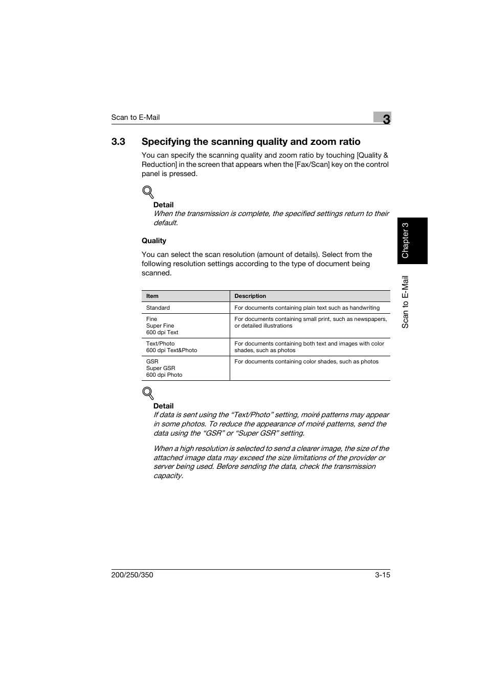 3 specifying the scanning quality and zoom ratio, Quality, Specifying the scanning quality and zoom ratio -15 | Quality -15 | Konica Minolta BP-200 User Manual | Page 108 / 468