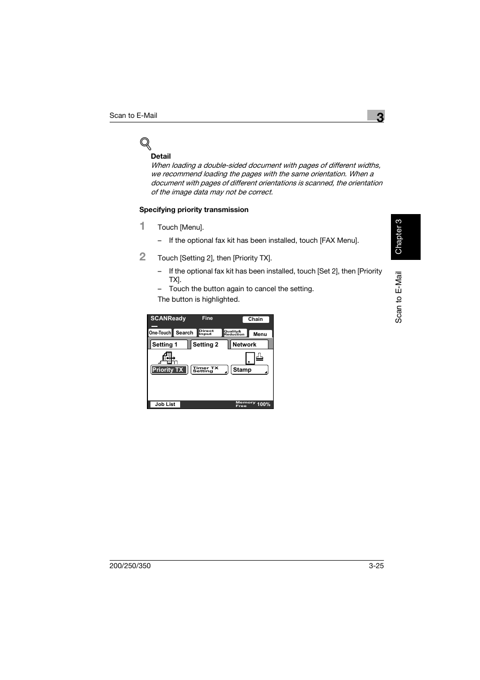 Specifying priority transmission, Specifying priority transmission -25 | Konica Minolta BP-200 User Manual | Page 118 / 468