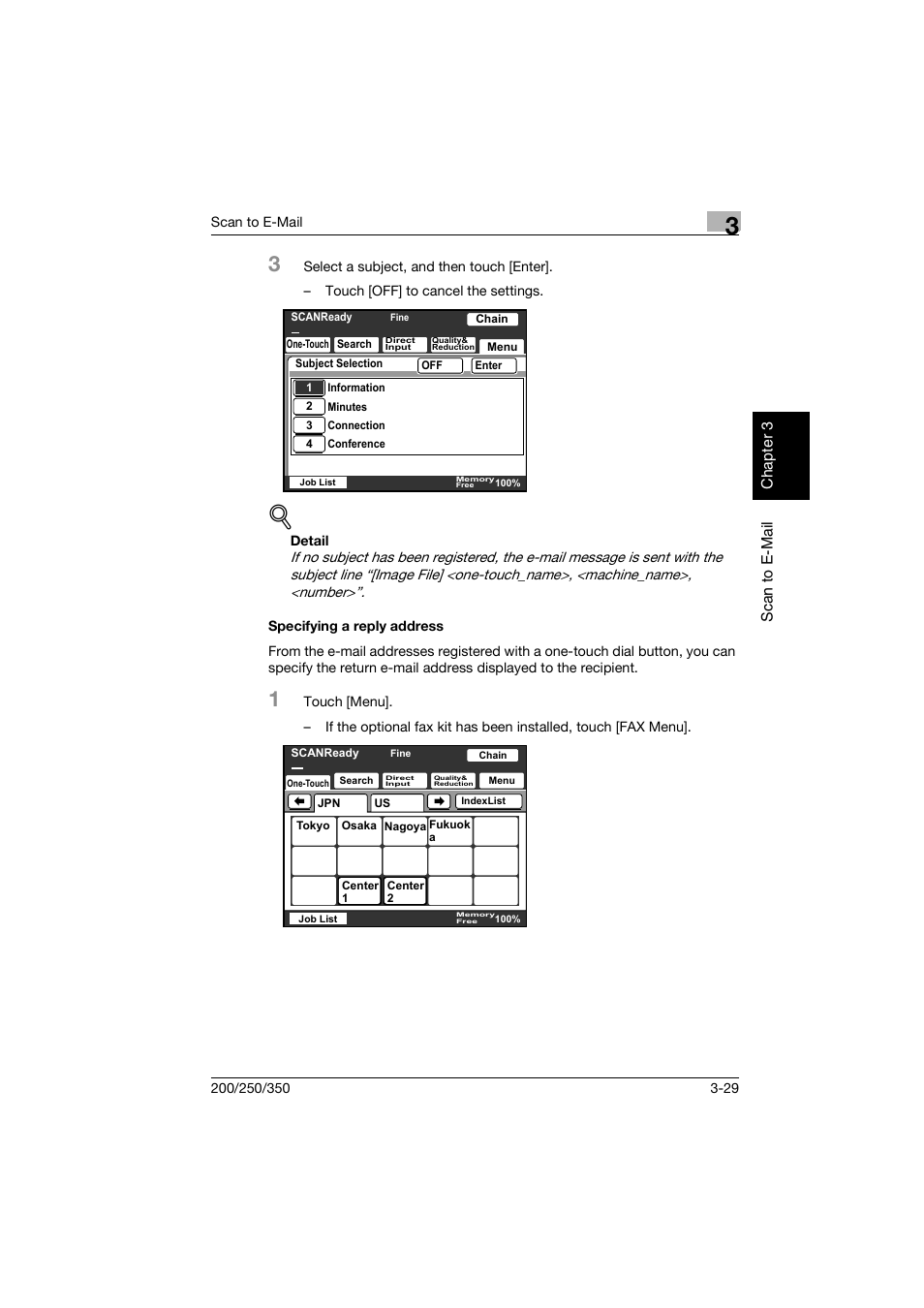 Specifying a reply address, Specifying a reply address -29 | Konica Minolta BP-200 User Manual | Page 122 / 468