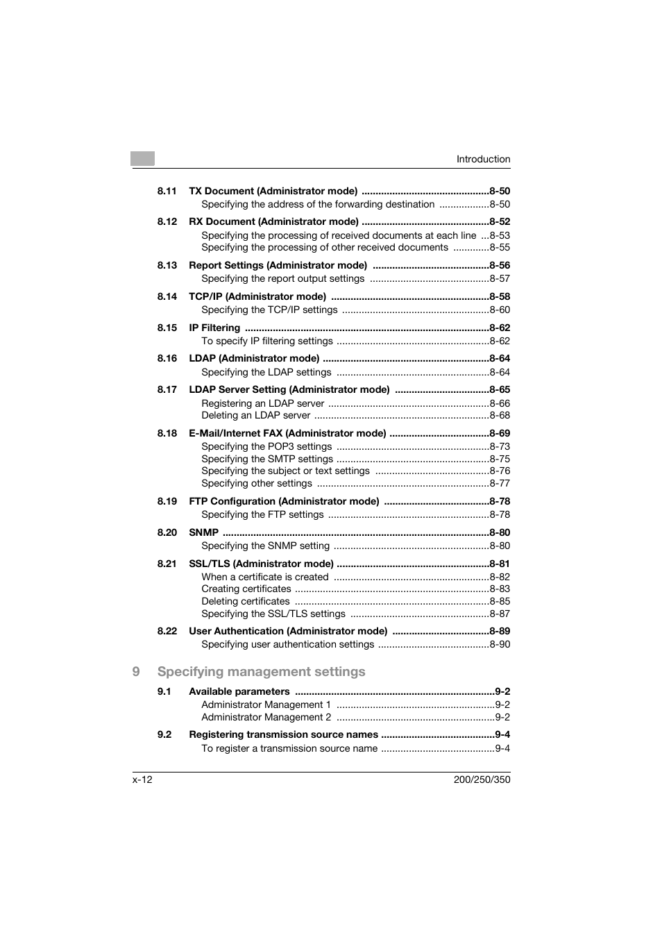 9specifying management settings | Konica Minolta BP-200 User Manual | Page 13 / 468