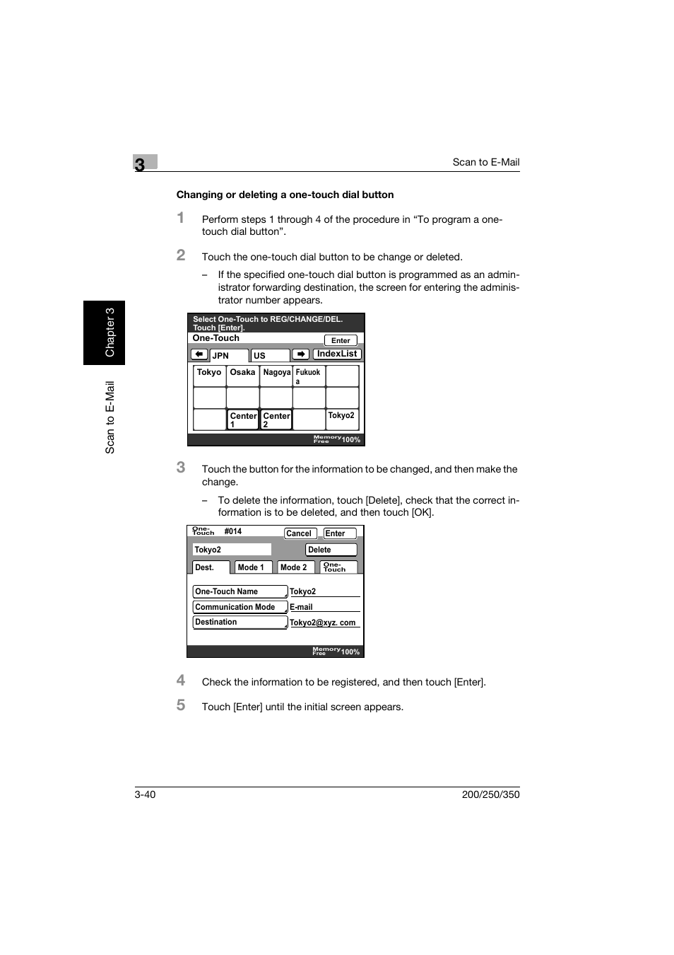 Changing or deleting a one-touch dial button, Changing or deleting a one-touch dial button -40 | Konica Minolta BP-200 User Manual | Page 133 / 468