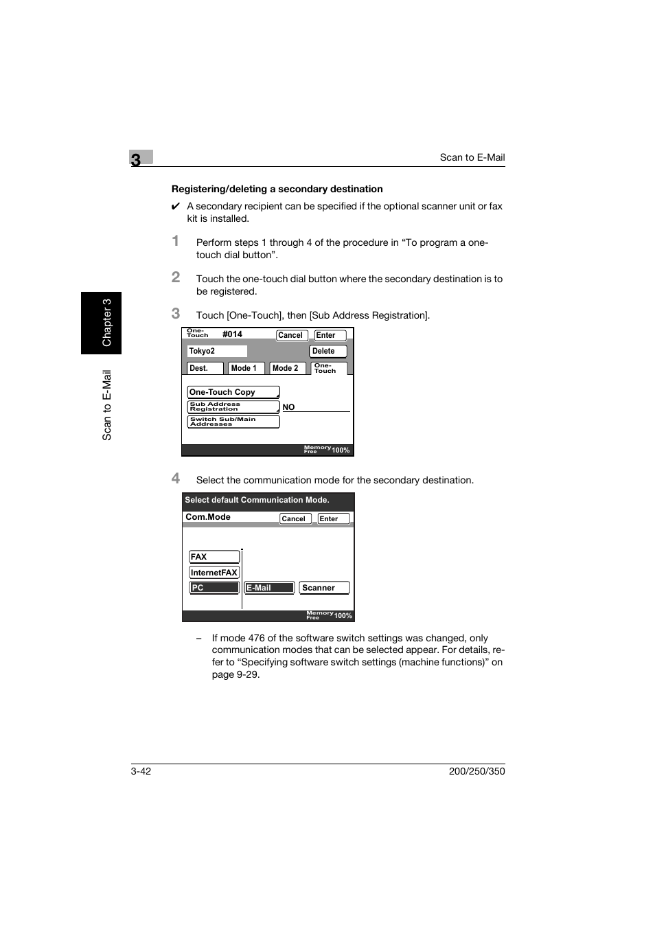 Registering/deleting a secondary destination, Registering/deleting a secondary destination -42 | Konica Minolta BP-200 User Manual | Page 135 / 468