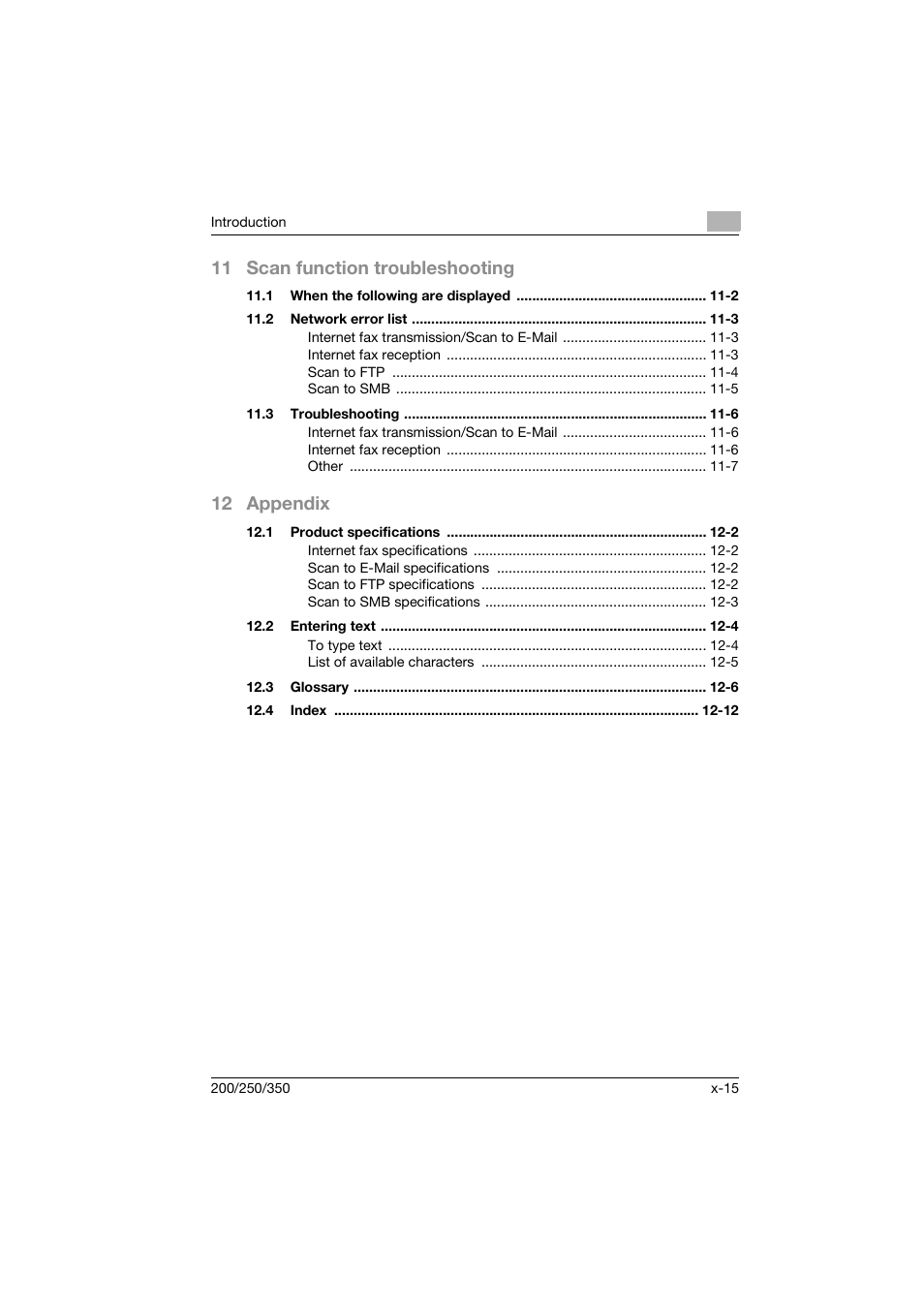 11 scan function troubleshooting, 12 appendix | Konica Minolta BP-200 User Manual | Page 16 / 468