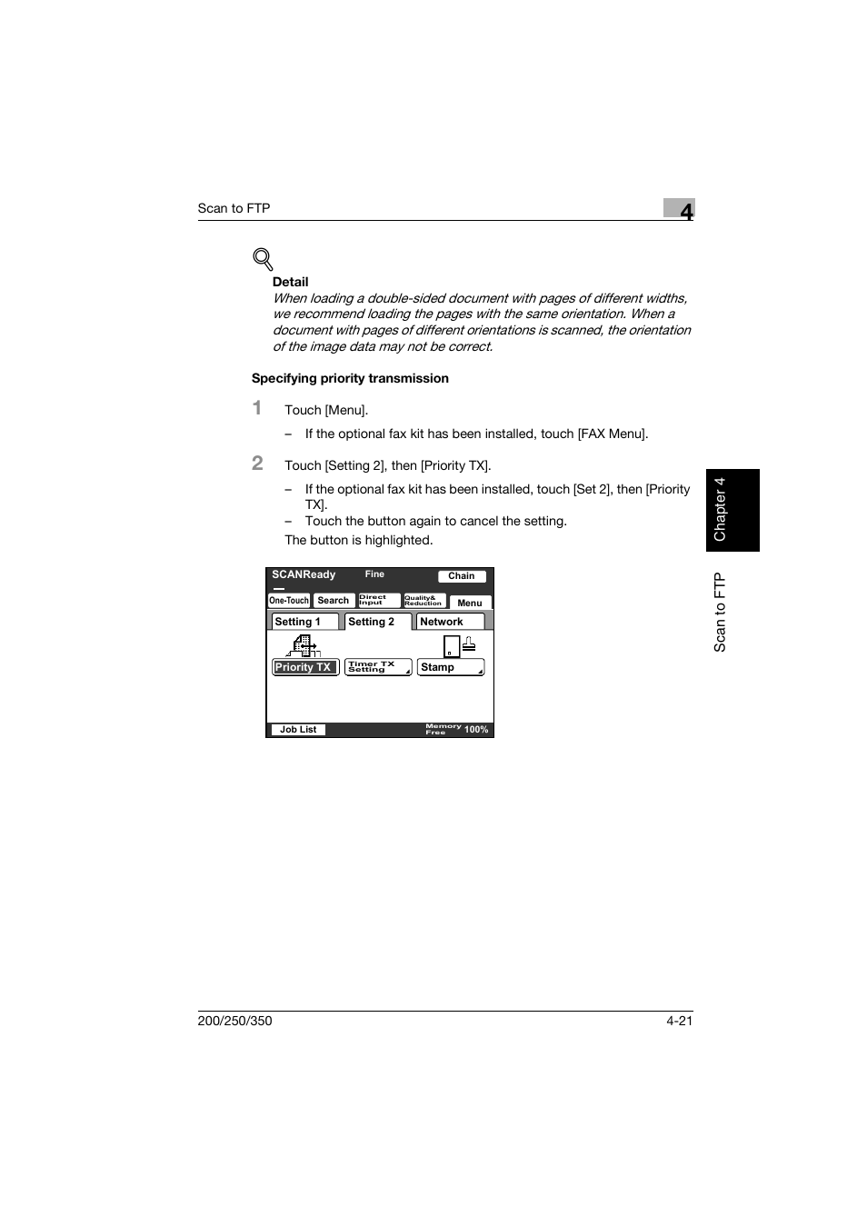 Specifying priority transmission, Specifying priority transmission -21 | Konica Minolta BP-200 User Manual | Page 168 / 468