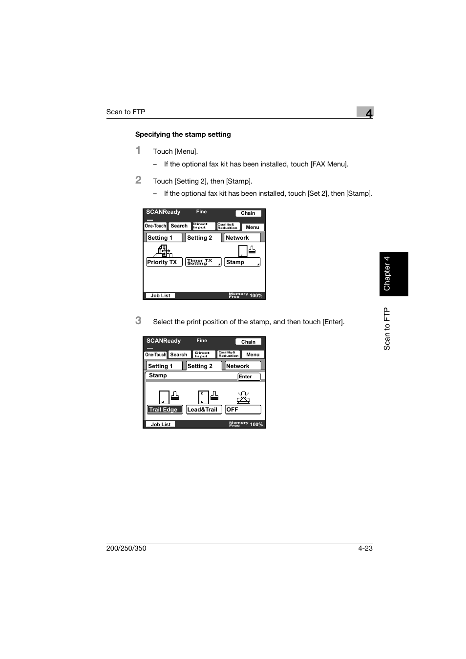 Specifying the stamp setting, Specifying the stamp setting -23 | Konica Minolta BP-200 User Manual | Page 170 / 468