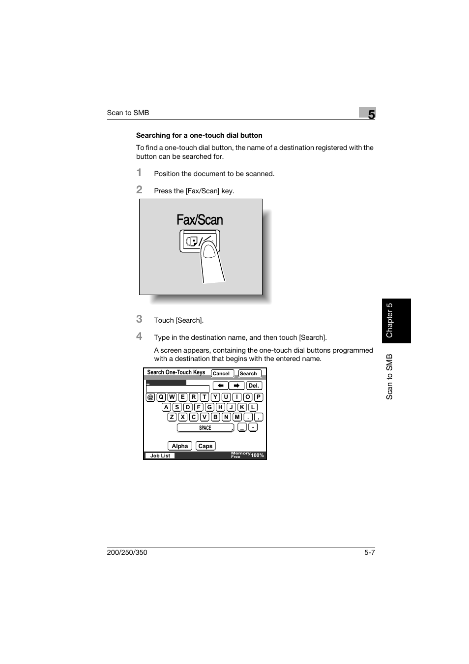 Searching for a one-touch dial button, Searching for a one-touch dial button -7, Fax/scan | Konica Minolta BP-200 User Manual | Page 192 / 468