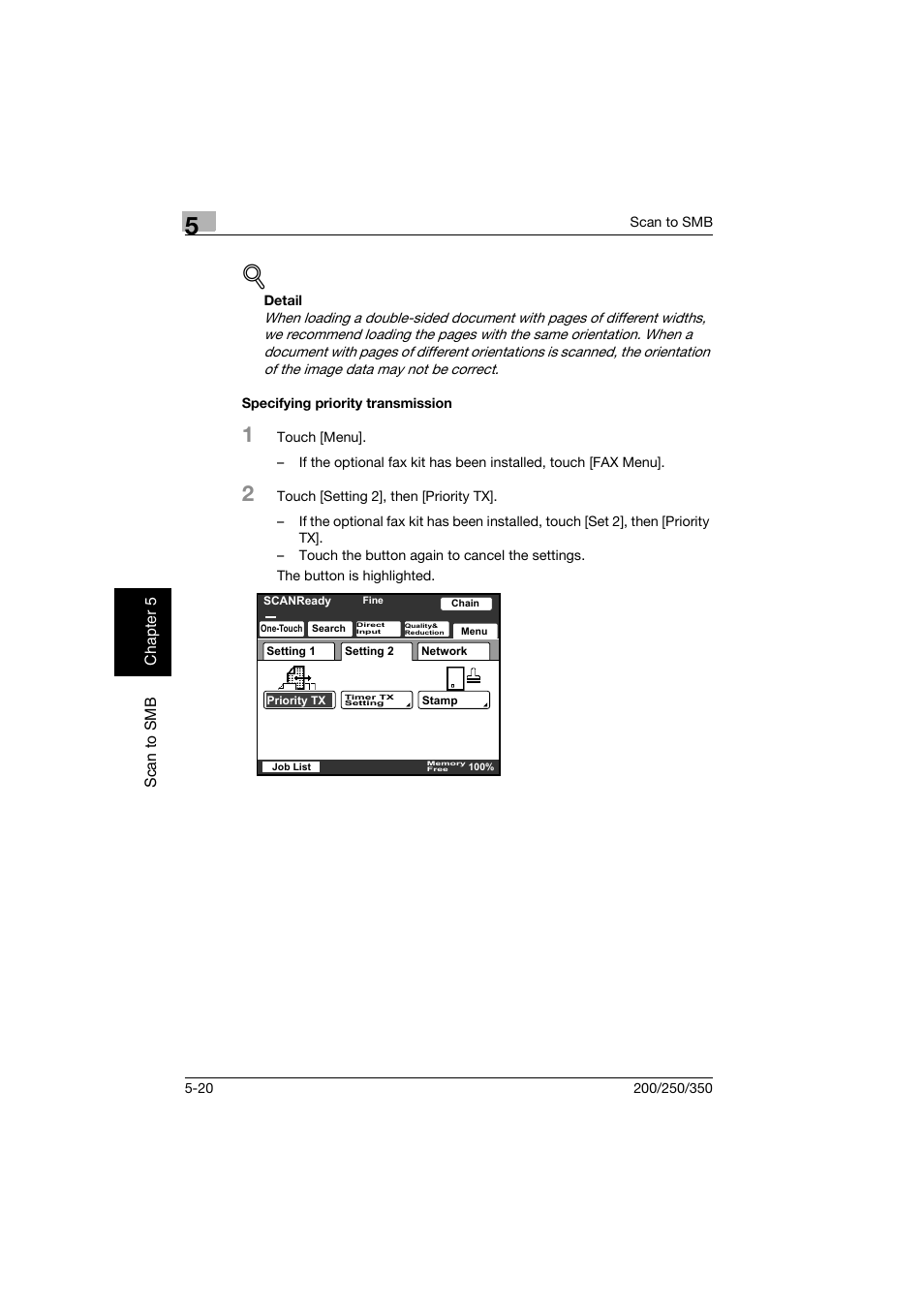 Specifying priority transmission, Specifying priority transmission -20 | Konica Minolta BP-200 User Manual | Page 205 / 468