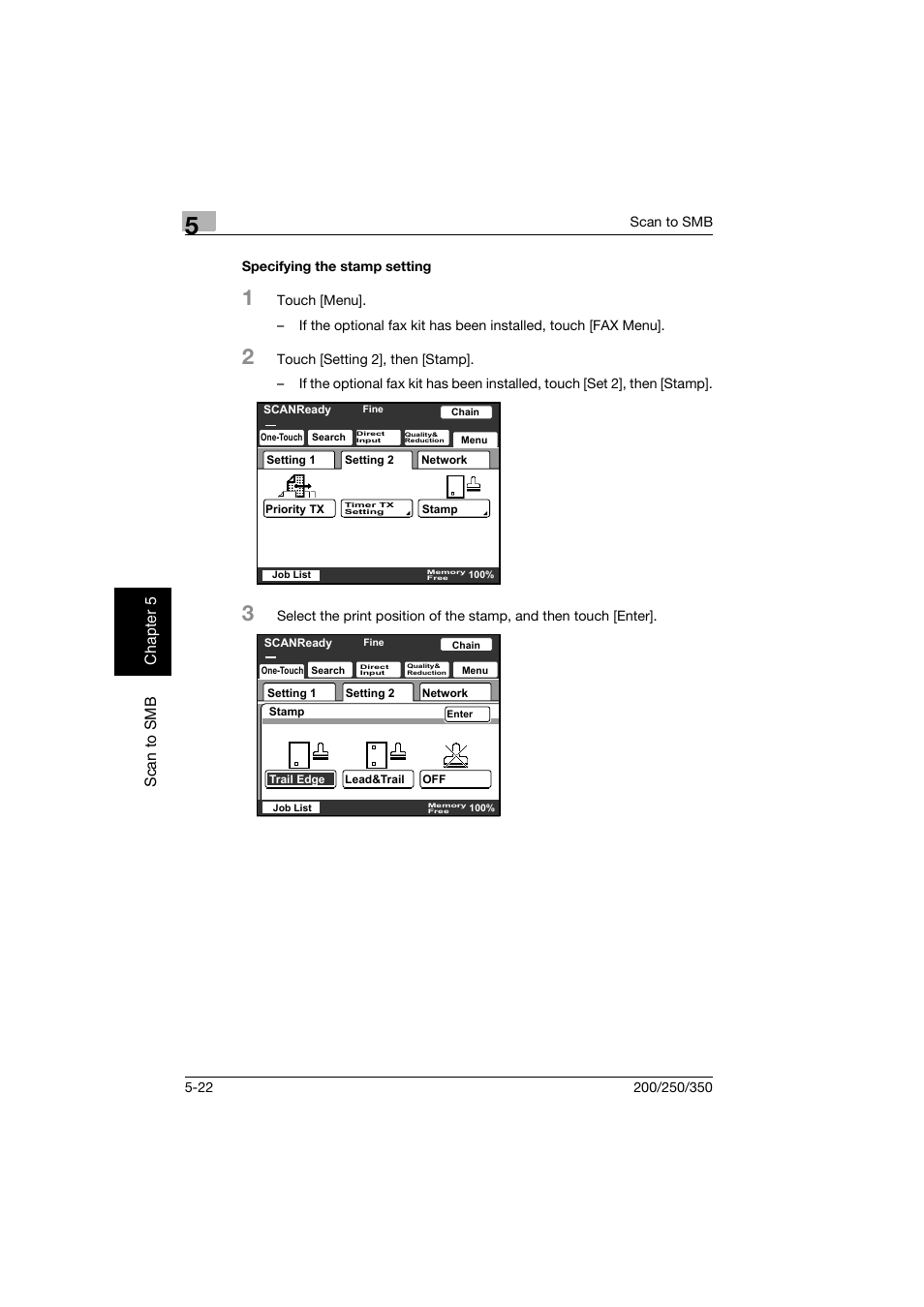 Specifying the stamp setting, Specifying the stamp setting -22 | Konica Minolta BP-200 User Manual | Page 207 / 468
