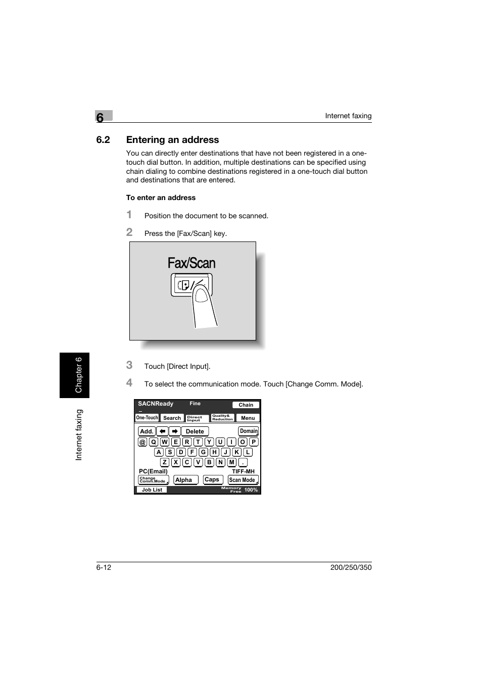 2 entering an address, To enter an address, Entering an address -12 | To enter an address -12, P. 6-12, Fax/scan | Konica Minolta BP-200 User Manual | Page 233 / 468