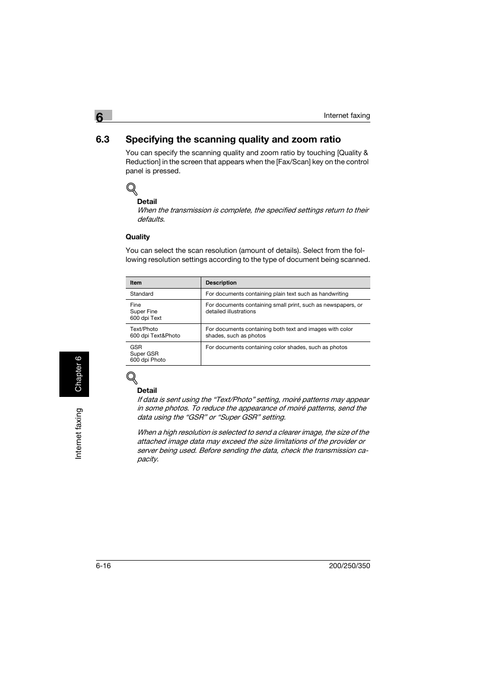 3 specifying the scanning quality and zoom ratio, Quality, Specifying the scanning quality and zoom ratio -16 | Quality -16, P. 6-16) | Konica Minolta BP-200 User Manual | Page 237 / 468