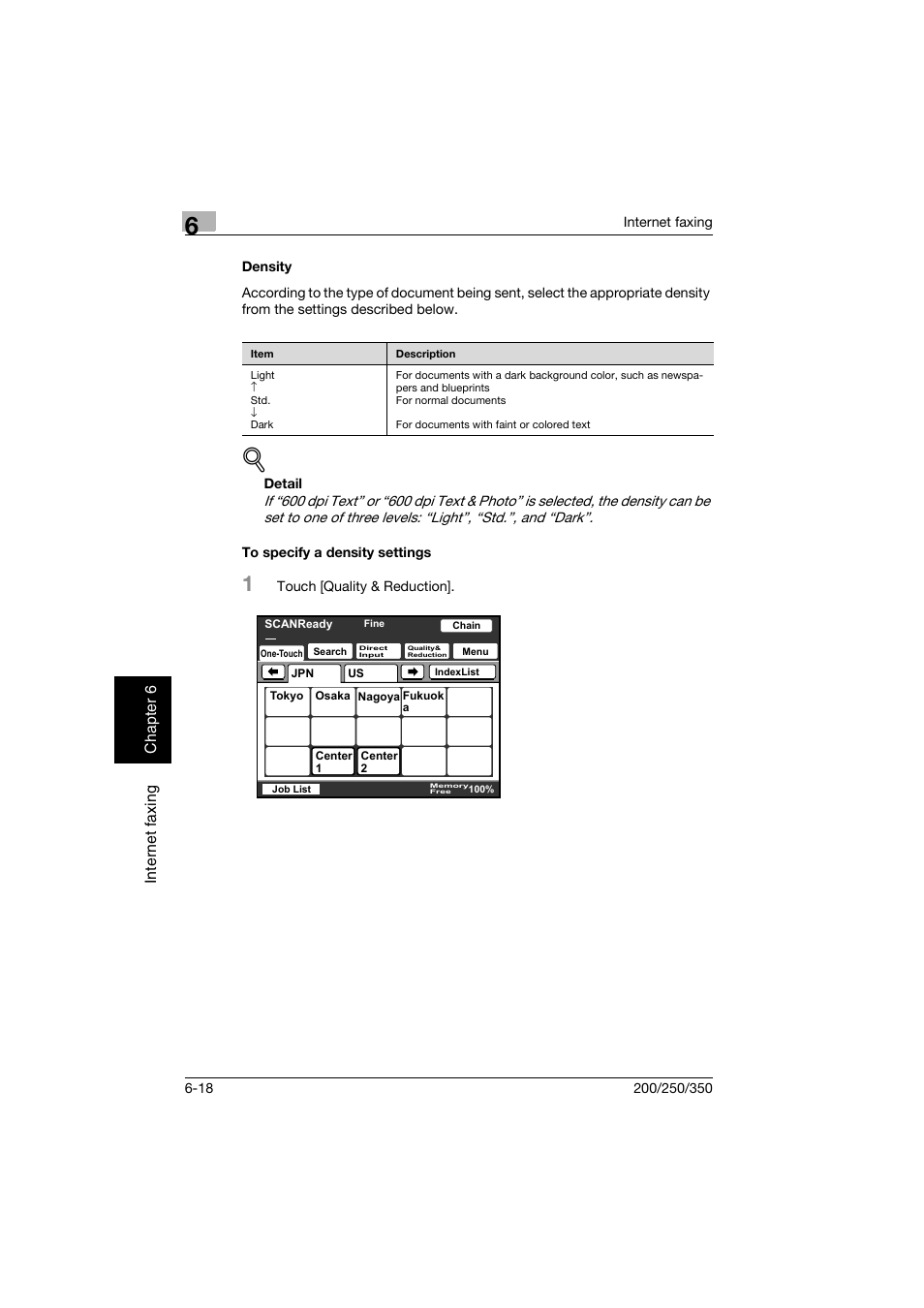 Density, To specify a density settings, Density -18 to specify a density settings -18 | Konica Minolta BP-200 User Manual | Page 239 / 468