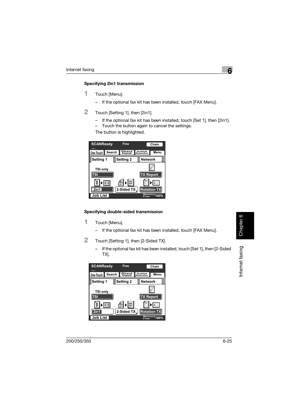 Specifying 2in1 transmission, Specifying double-sided transmission | Konica Minolta BP-200 User Manual | Page 246 / 468