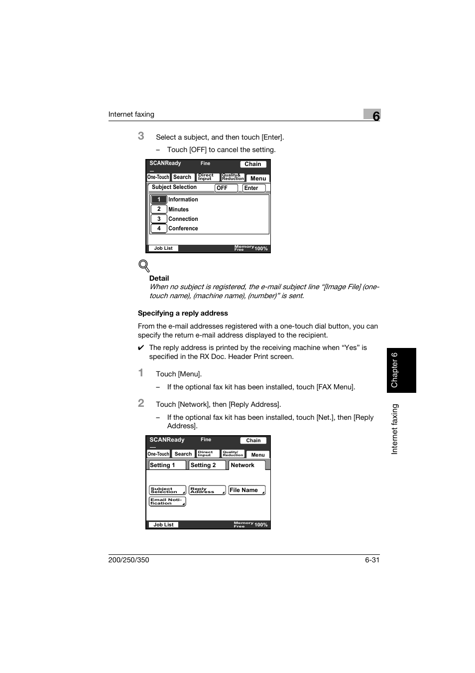 Specifying a reply address, Specifying a reply address -31 | Konica Minolta BP-200 User Manual | Page 252 / 468