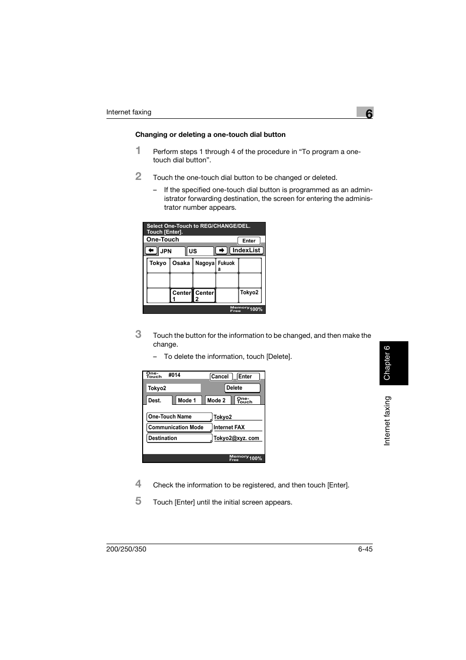 Changing or deleting a one-touch dial button, Changing or deleting a one-touch dial button -45 | Konica Minolta BP-200 User Manual | Page 266 / 468