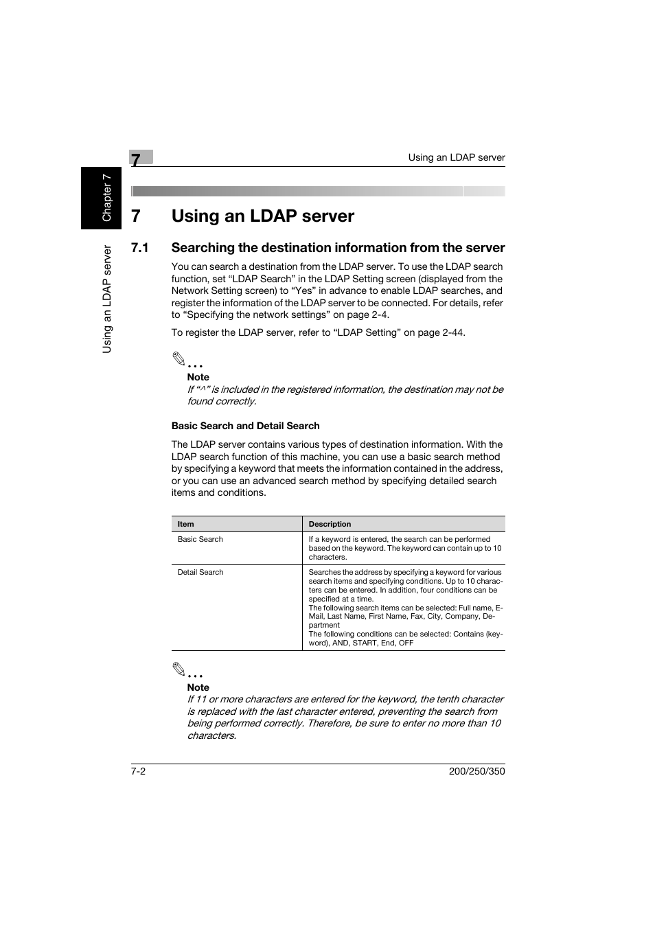 7 using an ldap server, Basic search and detail search, Using an ldap server | Basic search and detail search -2, 7using an ldap server | Konica Minolta BP-200 User Manual | Page 271 / 468