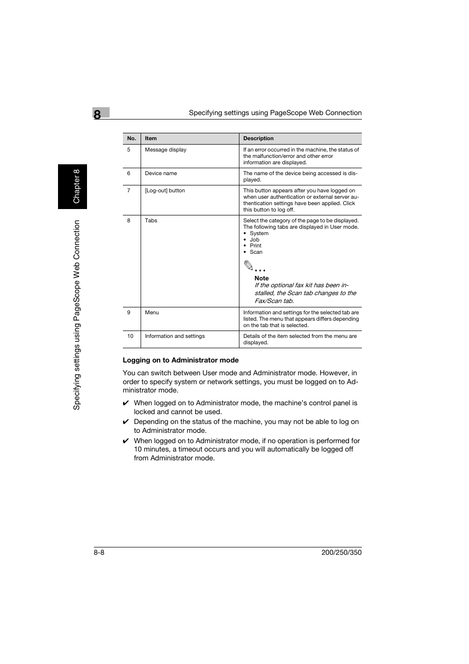 Logging on to administrator mode, Logging on to administrator mode -8 | Konica Minolta BP-200 User Manual | Page 287 / 468
