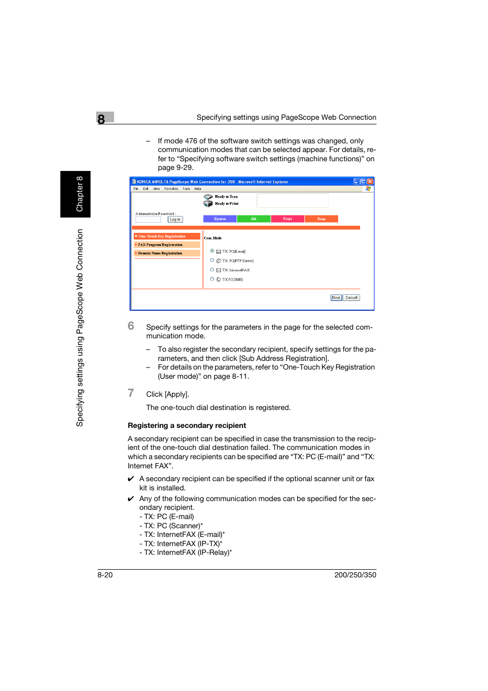 Registering a secondary recipient, Registering a secondary recipient -20 | Konica Minolta BP-200 User Manual | Page 299 / 468
