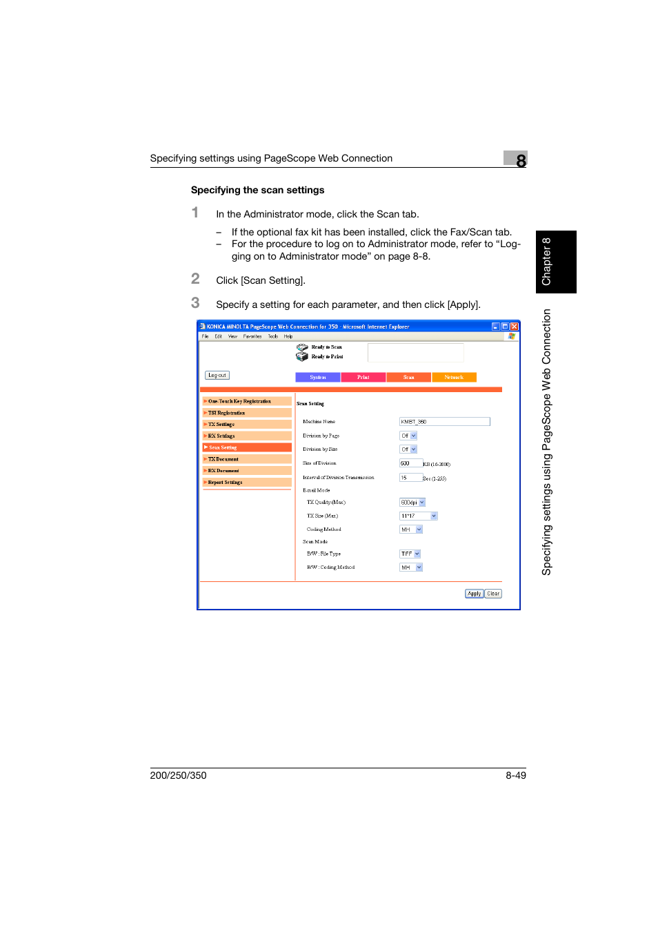 Specifying the scan settings, Specifying the scan settings -49 | Konica Minolta BP-200 User Manual | Page 328 / 468